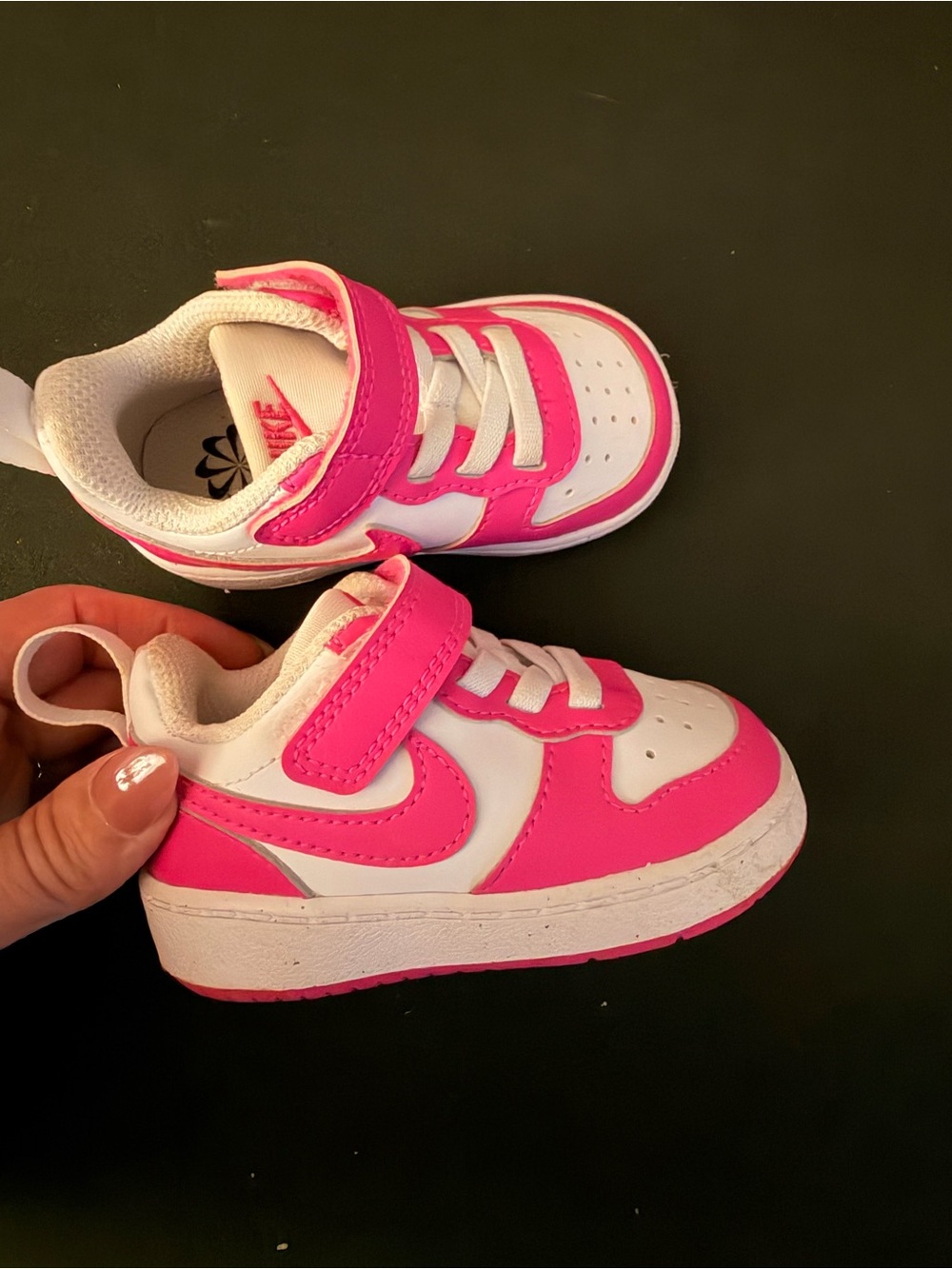 Nike Baby Girl White and Hot Pink Velcro Strap Sneakers